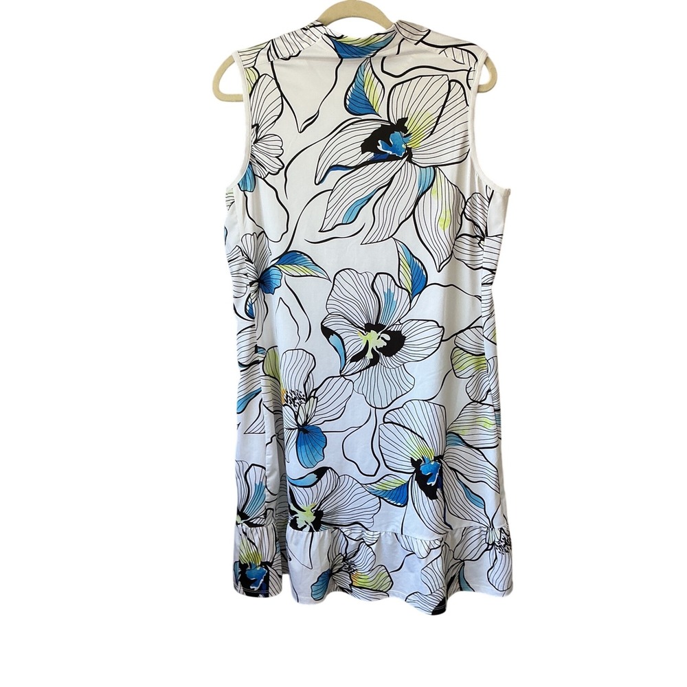 Tail Womens Floral Sleeveless Golf Dress White Blue Yellow Quarter Zip L - Picture 2 of 10